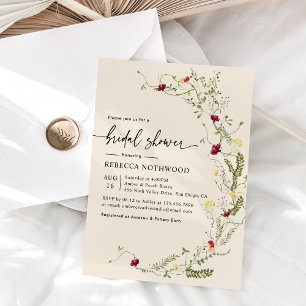 Boho Chic Botanical Wildflowers Bridal Shower Invitation