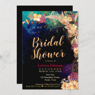 Boho Chic Bridal Shower Bohemian Floral & Feathers Invitation