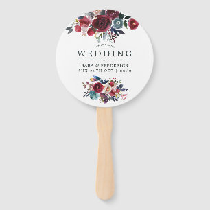 Boho Chic Burgundy and Navy Autumn Fall Wedding Hand Fan
