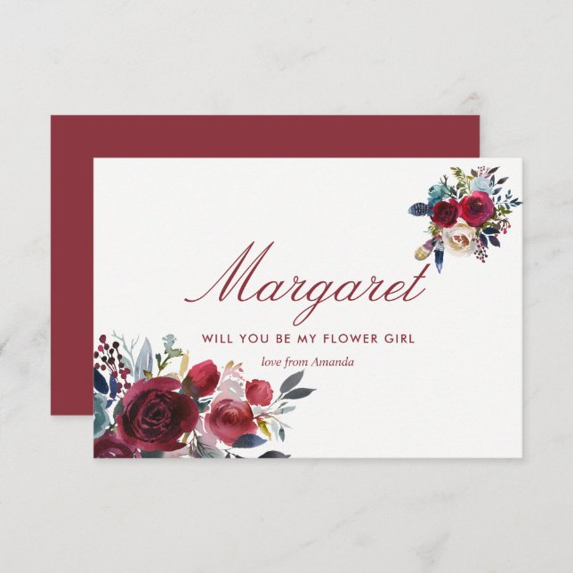Boho Chic Burgundy and Navy Autumn Fall Wedding Invitation (Front/Back)