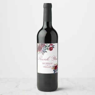 Boho Chic Burgundy and Navy Autumn Fall Wedding Wine Label