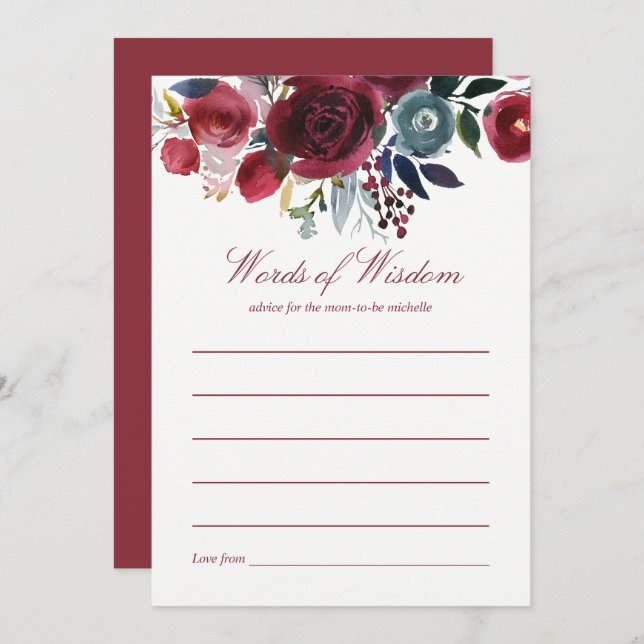 Boho Chic burgundy and navy Baby Shower Advice Invitation (Front/Back)