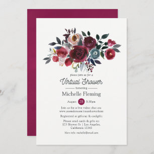 Boho Chic Burgundy and Navy Virtual Bridal Shower Invitation