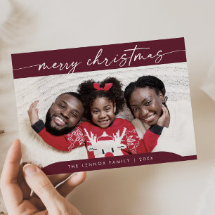 Boho Chic Burgundy Easy Modern Photo Christmas Holiday Card