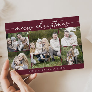 Boho Chic Burgundy Photo Boho Merry Christmas Holiday Card