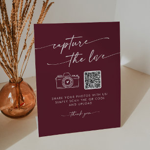 Boho Chic Burgundy Red Capture the Love Wedding Pedestal Sign