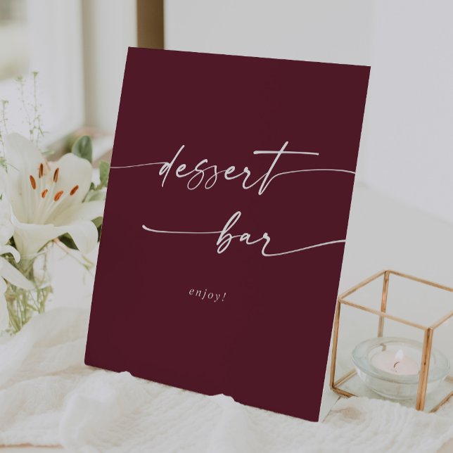 Boho Chic Burgundy Red Dessert Bar Wedding Pedestal Sign (Boho Chic Burgundy Red Dessert Bar Wedding Pedestal Sign)