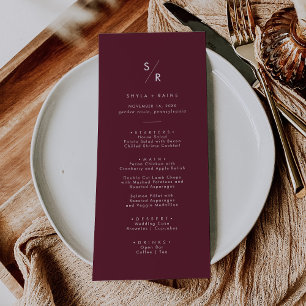 Boho Chic Burgundy Red Monogram Wedding Menu