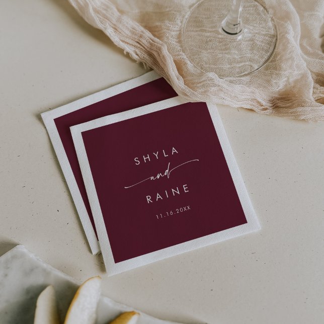 Boho Chic Burgundy Red Monogram Wedding Napkins (Creator Uploaded)