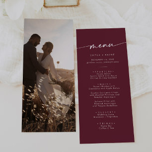 Boho Chic Burgundy Red Photo Wedding Menu