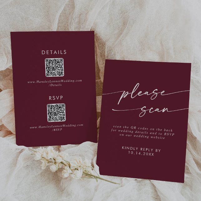 Boho Chic Burgundy Red QR Code Details  RSVP Card (Creator Uploaded)