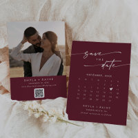 Boho Chic Burgundy Red QR Code Photo Calendar