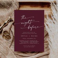 Boho Chic Burgundy Red Rehearsal Dinner Invites