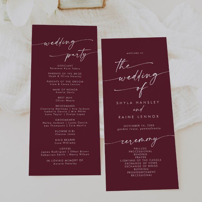 Boho Chic Burgundy Red Tea Length Wedding Program (Creator Uploaded)