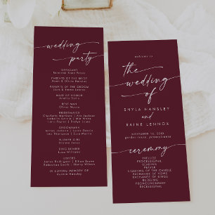 Boho Chic Burgundy Red Tea Length Wedding Program