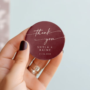 Boho Chic Burgundy Red Thank You Wedding Favour Classic Round Sticker