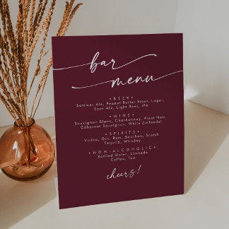 Boho Chic Burgundy Red Wedding Bar Pedestal Sign