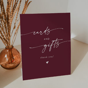 Boho Chic Burgundy Red Wedding Cards and Gifts Pedestal Sign