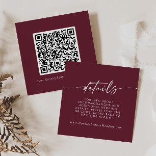 Boho Chic Burgundy Red Wedding QR Code Details Enclosure Card