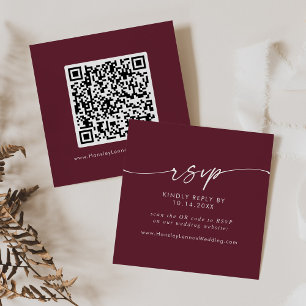 Boho Chic Burgundy Red Wedding QR Code RSVP Enclosure Card