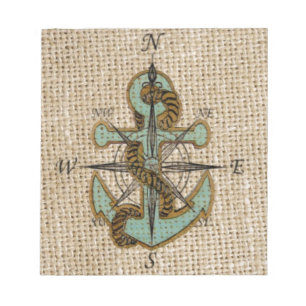 boho chic burlap nautical compass Blue anchor Notepad