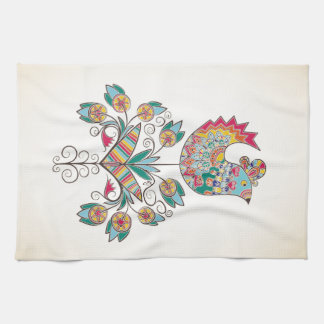 Boho-chic chick on flower tea towel