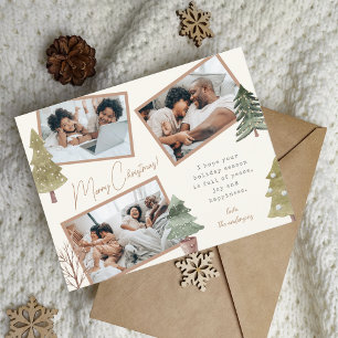 Boho Chic Christmas 3 Photo Collage Pine Trees Holiday Postcard