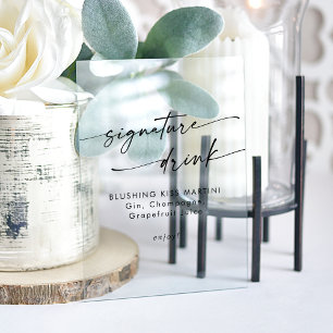 Boho Chic Clear Acrylic Wedding Signature Drink Acrylic Sign