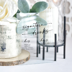 Boho Chic Clear Acrylic Wedding Signature Drinks Acrylic Sign