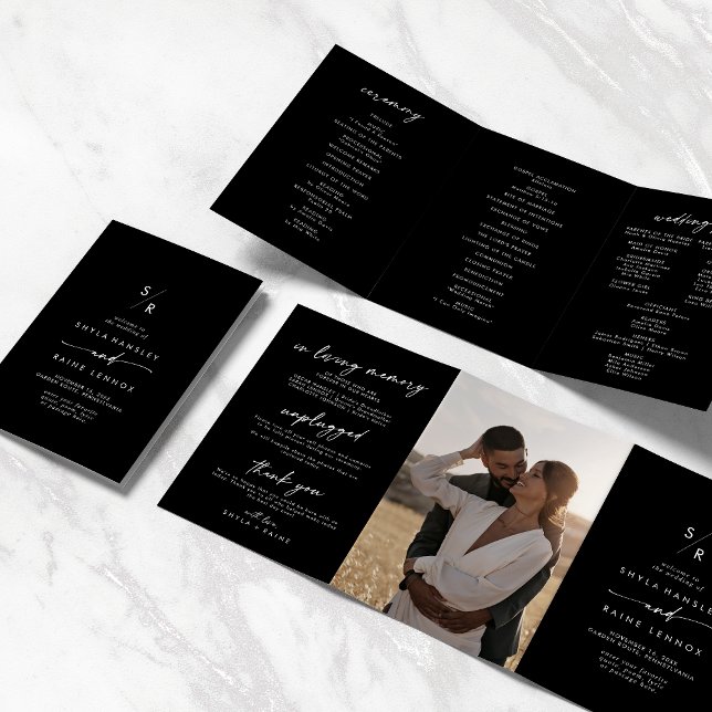 Boho Chic COLOR EDITABLE Monogram Wedding Tri-Fold Programme (Boho Chic COLOR EDITABLE Monogram Wedding Tri-Fold Program)