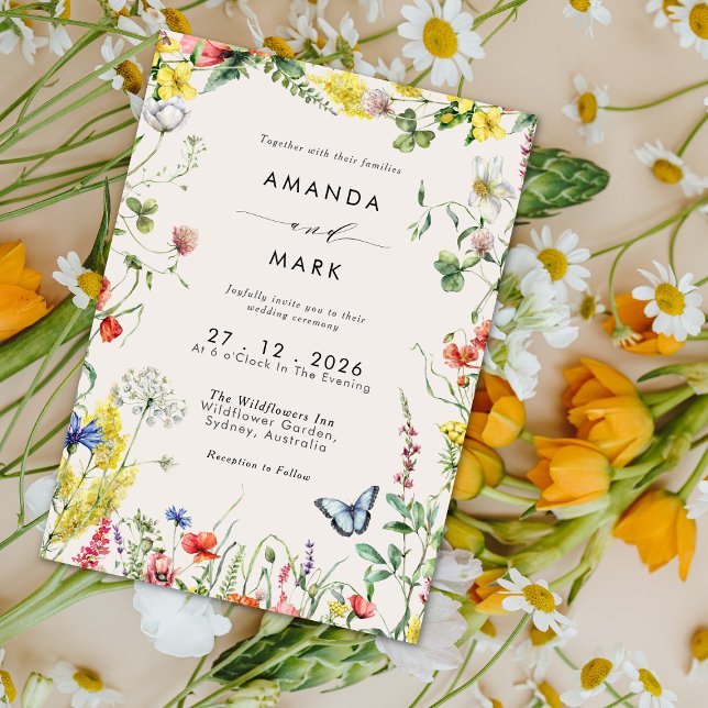 Boho Chic Colorful Wildflower Meadow Wedding Invitation (Creator Uploaded)