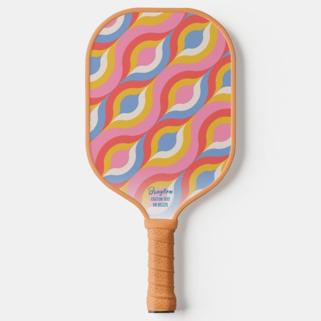Boho Chic Colourful Abstract Pattern Custom Text Pickleball Paddle (Front)