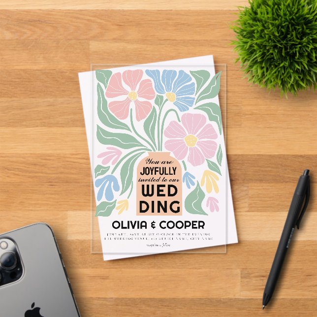 Boho Chic Colourful Floral Wedding Acrylic Invitations (Insitu (Invitation Card))