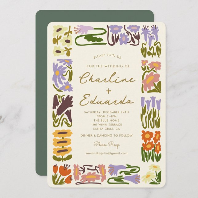 Boho Chic Colourful Flower Retro Wedding Invitation (Creator Uploaded)
