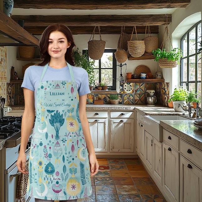 Boho Chic Cooking - Blue Pastel with Arrows & Moon Apron (Creator Uploaded)