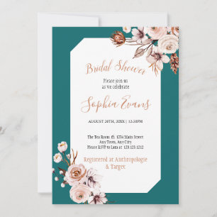 Boho Chic Cream and Brown Floral Bridal Shower Invitation
