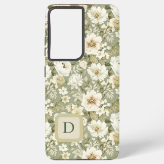 Boho Chic Cream and Sage Green Botanical Florals Samsung Galaxy Case