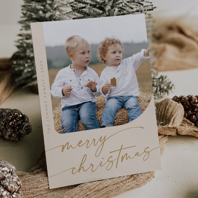 Boho Chic  Cream Gold DIY Simple Photo Christmas Holiday Card (Creator Uploaded)