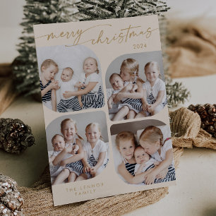 Boho Chic Cream Gold Family Multi Photo Christmas Holiday Card