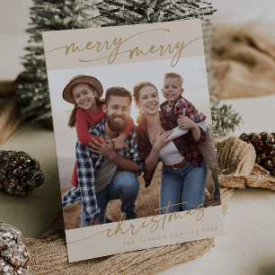 Boho Chic Cream Gold Family Photo Cute Christmas Holiday Card