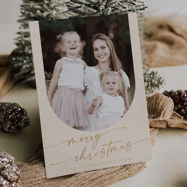 Boho Chic Cream Gold Photo Boho Family Christmas Holiday Card (Creator Uploaded)