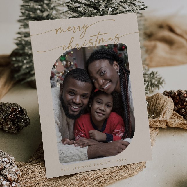 Boho Chic Cream Gold Photo Cute Merry Christmas Holiday Card (Creator Uploaded)