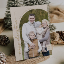 Boho Chic Cream Gold Photo Modern Merry Christmas