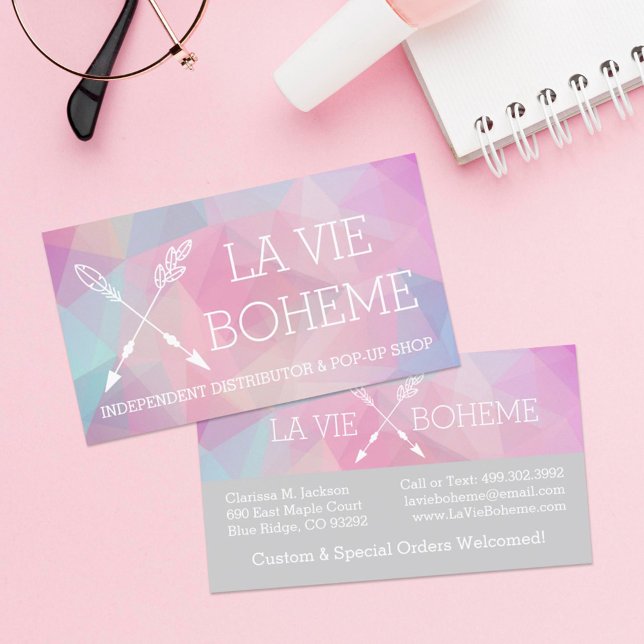 Boho Chic Crossed Arrows Pastel Polygonal Bohemian Business Card (Creator Uploaded)