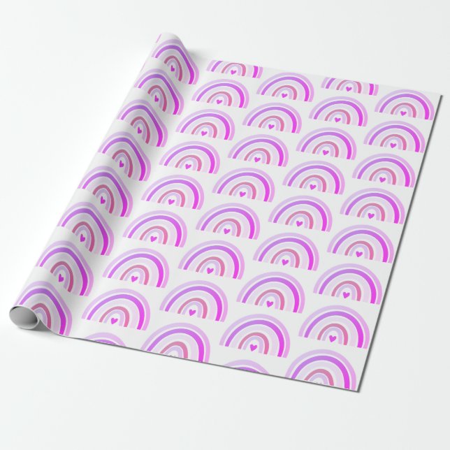 Boho Chic Cute Purple Rainbow Wrapping Paper (Unrolled)