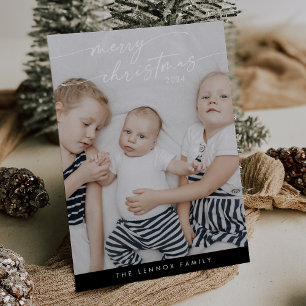 Boho Chic Dark Black Cute Unique Photo Christmas Holiday Card