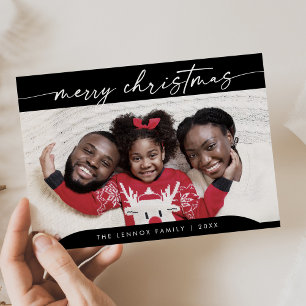 Boho Chic Dark Black Easy Modern Photo Christmas Holiday Card