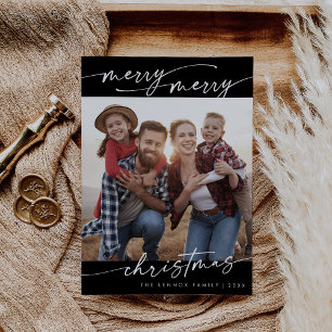 Boho Chic Dark Black Family Photo Cute Christmas Holiday Card