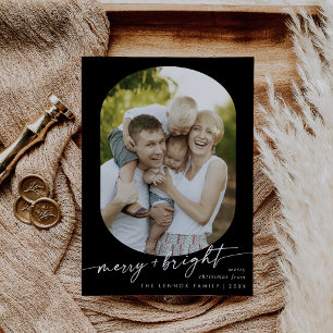 Boho Chic Dark Black Merry Bright Photo Christmas Holiday Card