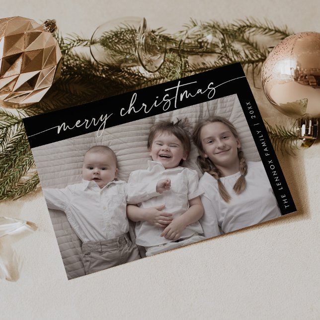 Boho Chic Dark Black Photo Fun Family Christmas Holiday Card (Creator Uploaded)